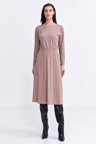 Sukienka z gumką w pasie S259 Beige - Nife — zdjęcie 1