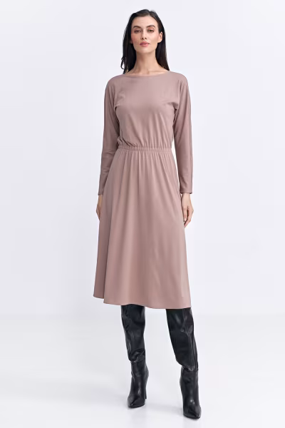 Sukienka z gumką w pasie S259 Beige - Nife — zdjęcie 2