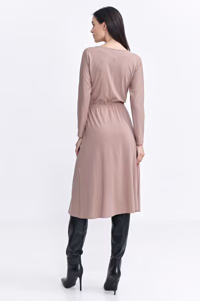 Sukienka z gumką w pasie S259 Beige - Nife — zdjęcie 3
