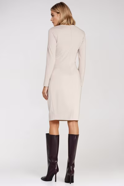 Sukienka z kopertowym dekoltem S276 Beige - Nife — zdjęcie 3