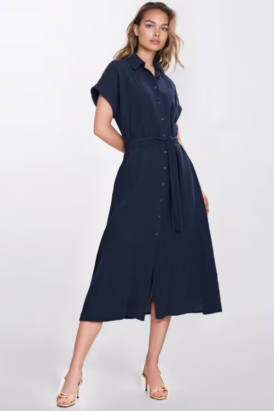 Sukienka Bawełniana muślinowa sukienka koszulowa S269 Navy - Nife — zdjęcie 1