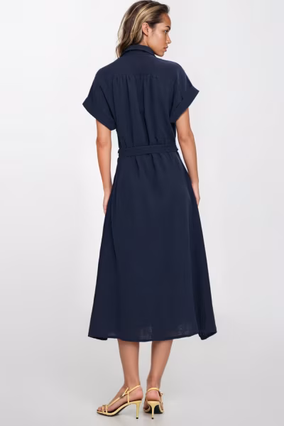 Sukienka Bawełniana muślinowa sukienka koszulowa S269 Navy - Nife — zdjęcie 3