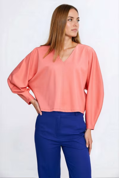 Bluzka oversize z balonowymi rękawami B214 Coral - Nife — zdjęcie 2