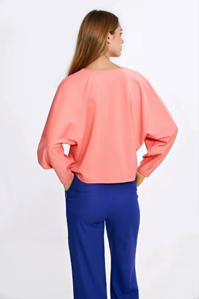 Bluzka oversize z balonowymi rękawami B214 Coral - Nife — zdjęcie 3