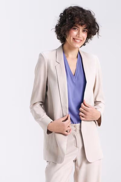 Marynarka lniana dłuższa Z55 Beige - Nife — zdjęcie 1