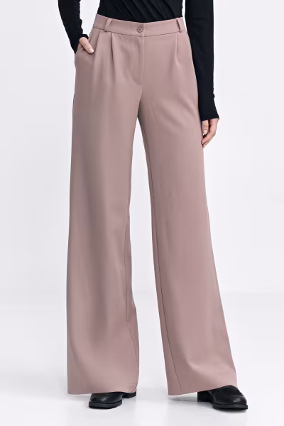 Spodnie z zakładkami wide leg SD104 Beige - Nife — zdjęcie 1