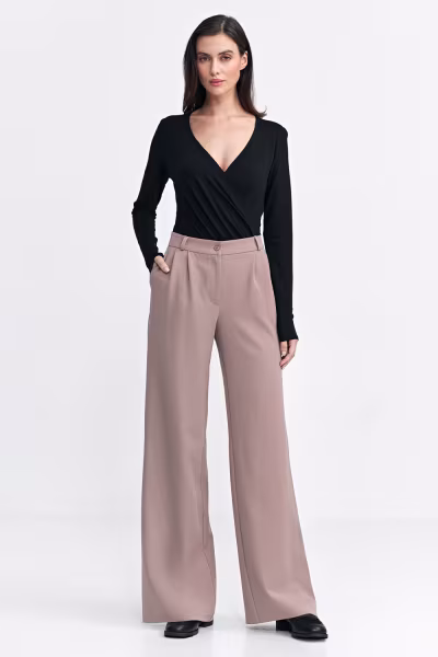 Spodnie z zakładkami wide leg SD104 Beige - Nife — zdjęcie 2