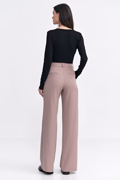 Spodnie z zakładkami wide leg SD104 Beige - Nife — zdjęcie 3