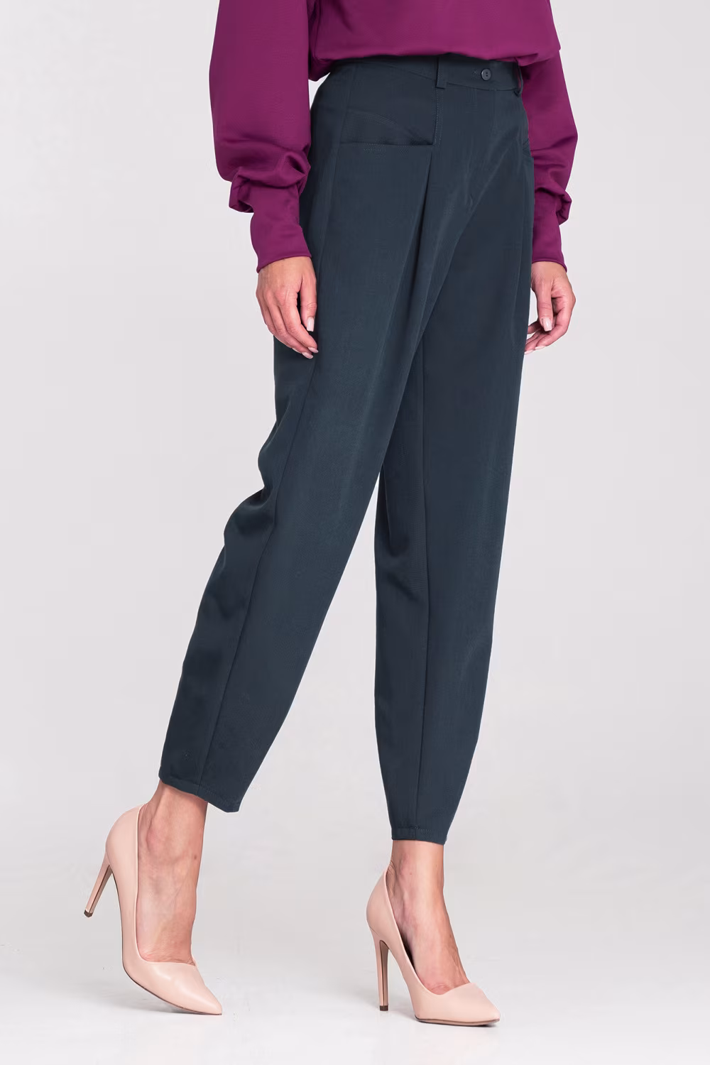 Spodnie baggy z wysokim stanem SD120 Navy - Nife