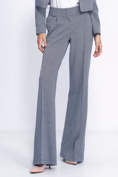 Spodnie wide leg w granatową jodełkę SD82 Navy - Nife — zdjęcie 1