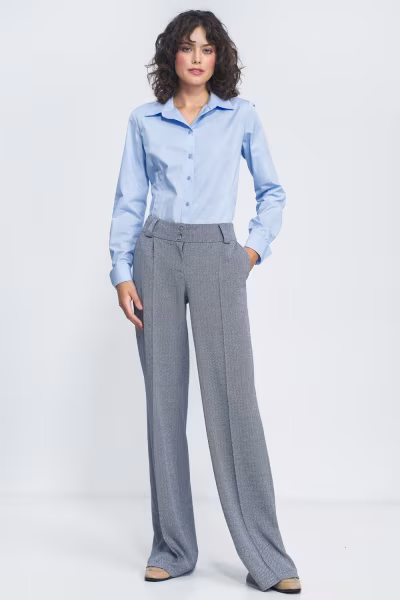 Spodnie wide leg w granatową jodełkę SD82 Navy - Nife — zdjęcie 2