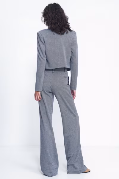 Spodnie wide leg w granatową jodełkę SD82 Navy - Nife — zdjęcie 3