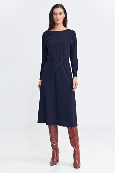Sukienka z gumką w pasie S259 Navy - Nife — zdjęcie 2