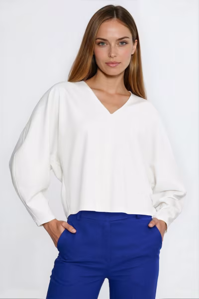 Bluzka oversize z balonowymi rękawami B214 Ecru - Nife — zdjęcie 1