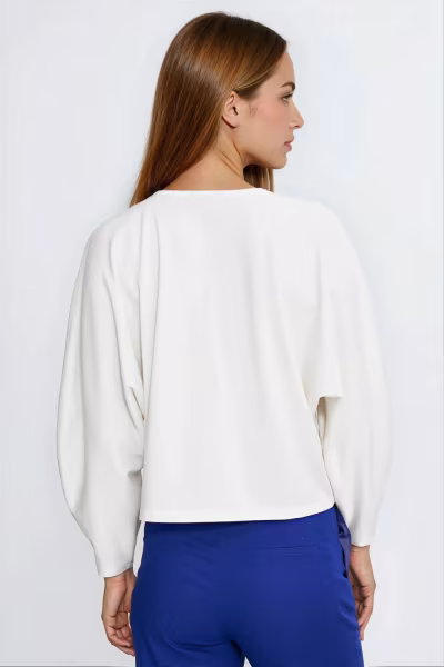 Bluzka oversize z balonowymi rękawami B214 Ecru - Nife — zdjęcie 3