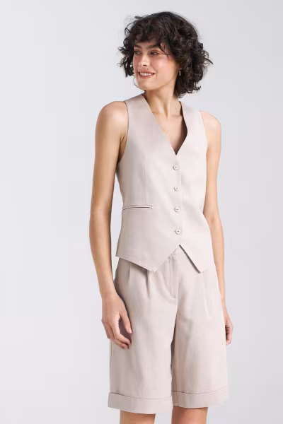 Kamizelka klasyczna lniana KA05 Beige - Nife — zdjęcie 1