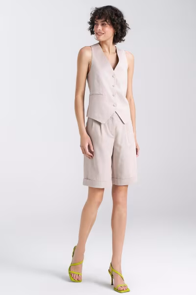 Kamizelka klasyczna lniana KA05 Beige - Nife — zdjęcie 2