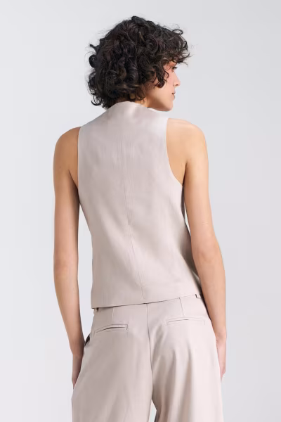Kamizelka klasyczna lniana KA05 Beige - Nife — zdjęcie 3
