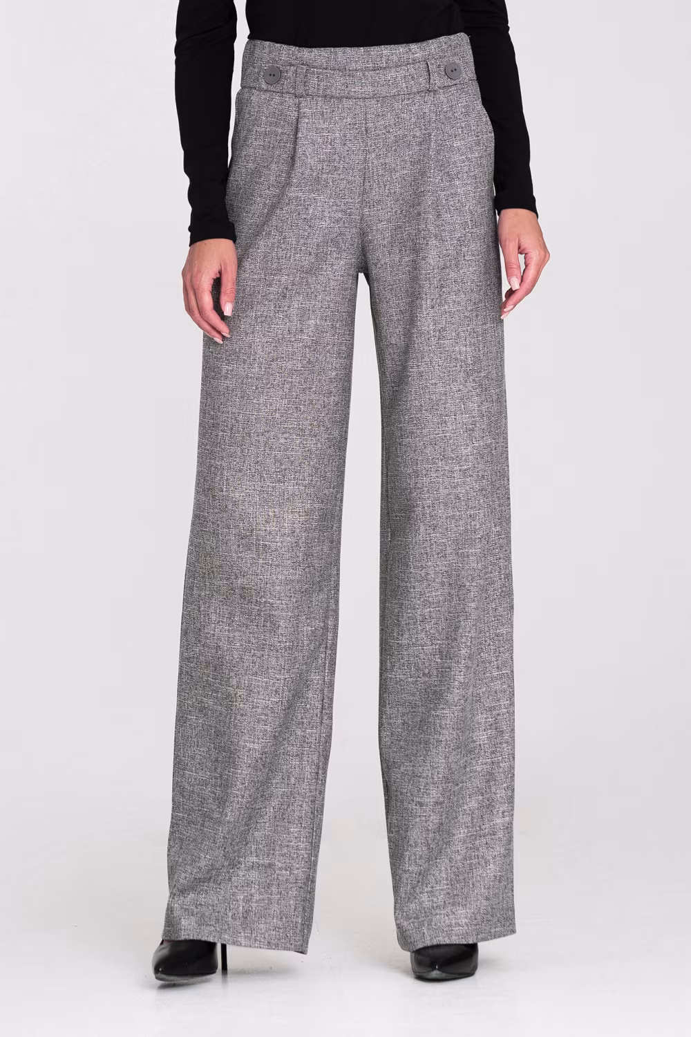 Spodnie wide leg z gumą w pasie i guzikami SD126 Grey Melange - Nife