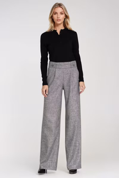 Spodnie wide leg z gumą w pasie i guzikami SD126 Grey Melange - Nife — zdjęcie 2