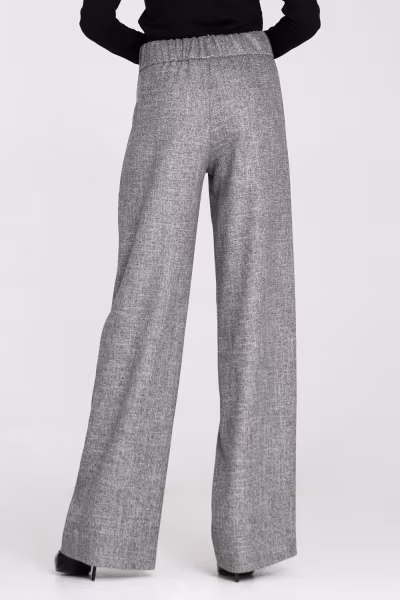Spodnie wide leg z gumą w pasie i guzikami SD126 Grey Melange - Nife — zdjęcie 3