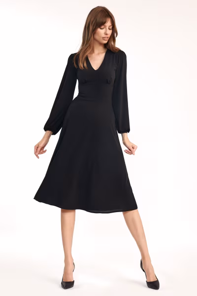 Sukienka Klasyczna czarna sukienka midi S194 Black - Nife — zdjęcie 1