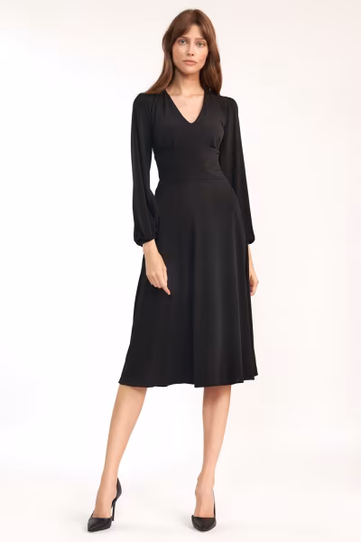Sukienka Klasyczna czarna sukienka midi S194 Black - Nife — zdjęcie 2
