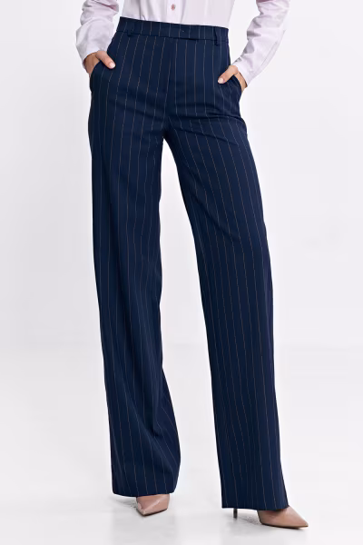 Spodnie bootcut z krytym guzikiem prążek SD103 Navy - Nife — zdjęcie 1