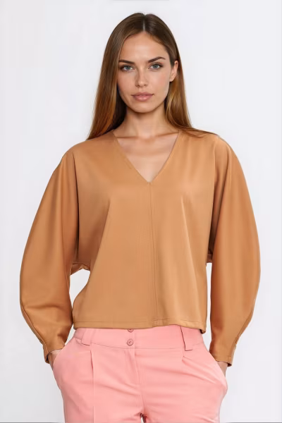 Bluzka oversize z balonowymi rękawami B214 Carmel - Nife — zdjęcie 2