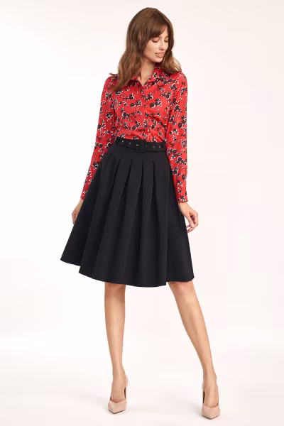 Spódnica midi z paskiem w kolorze czarnym SP75 Black - Nife — zdjęcie 1