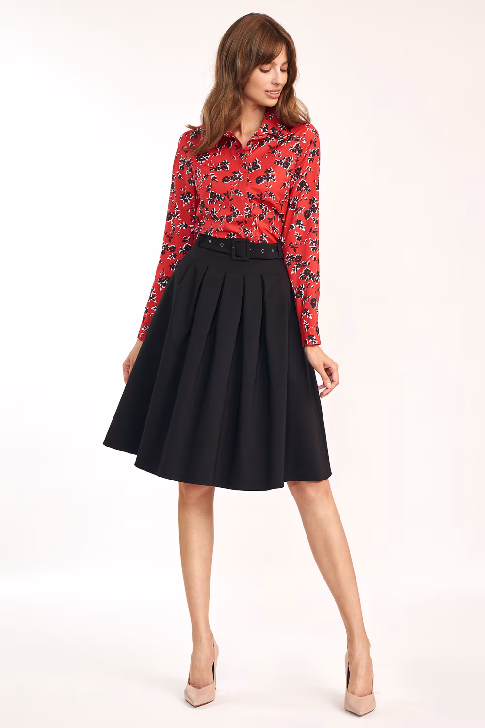 Spódnica midi z paskiem w kolorze czarnym SP75 Black - Nife