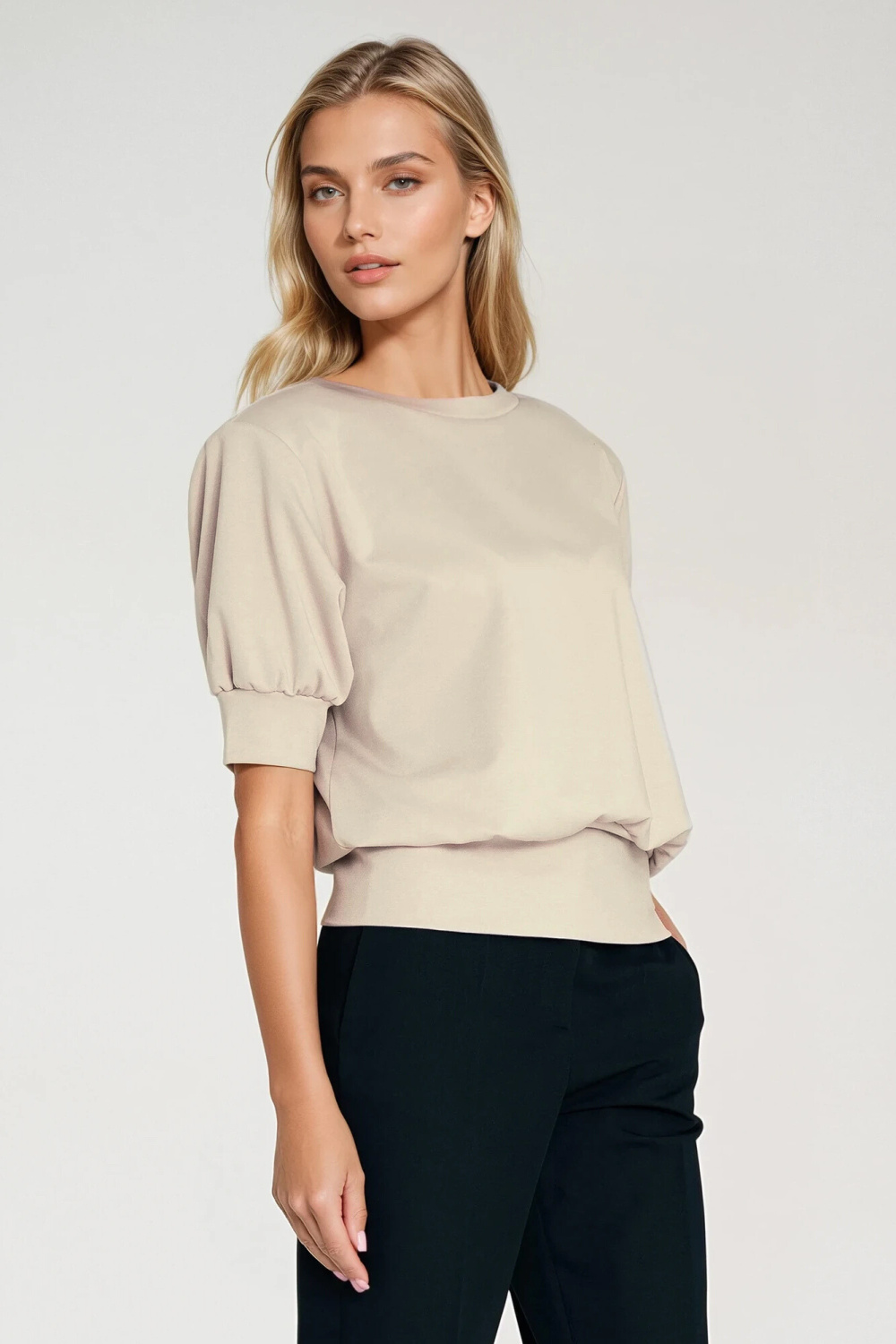 Bluza z krótkim rękawem BL12 Beige - Nife