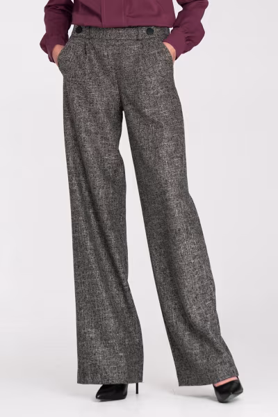 Spodnie wide leg z gumą w pasie i guzikami SD126 Black Melange - Nife — zdjęcie 1