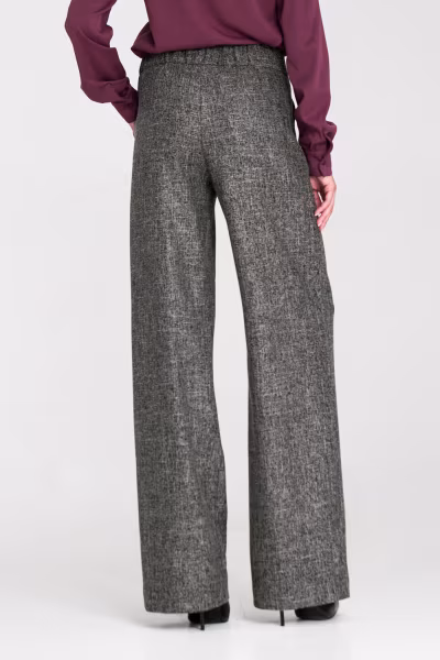Spodnie wide leg z gumą w pasie i guzikami SD126 Black Melange - Nife — zdjęcie 3