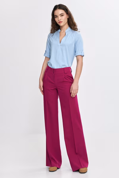 Spodnie wide leg z kantem SD112 Fuksja - Nife — zdjęcie 2