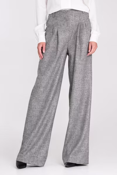 Spodnie z zakładkami wide leg SD116 Grey Melange - Nife — zdjęcie 1
