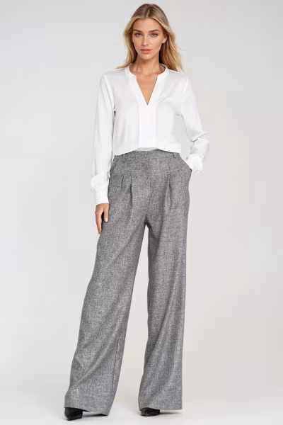 Spodnie z zakładkami wide leg SD116 Grey Melange - Nife — zdjęcie 2