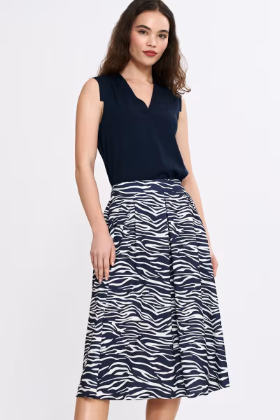 Spódnica midi z zakładkami SP83 Wzór Zebra/Navy - Nife — zdjęcie 1