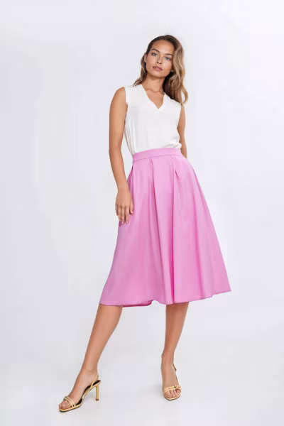 Spódnica midi z rayonu z zakładkami SP82 Pink - Nife — zdjęcie 2