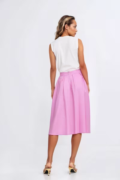 Spódnica midi z rayonu z zakładkami SP82 Pink - Nife — zdjęcie 3
