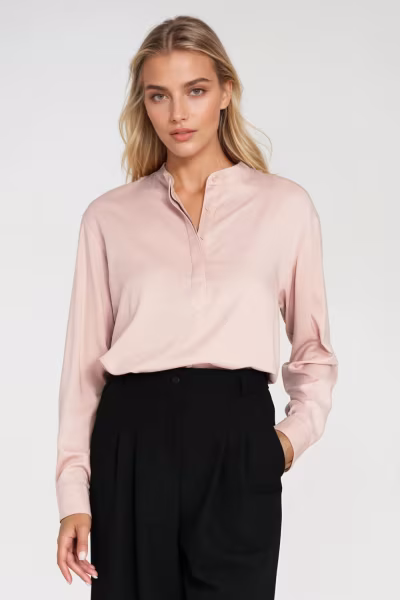 Wiskozowa bluzka polo ze stójką B194 Beige - Nife — zdjęcie 1