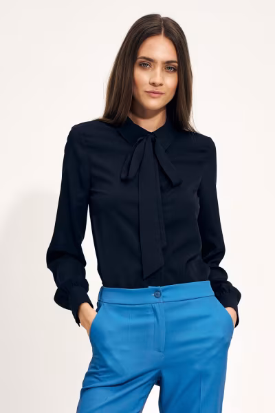 Granatowa bluzka z kokardą B142 Navy - Nife — zdjęcie 1