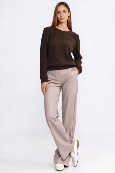Bluza z dzianiny prążkowanej z długim rękawem BL13 Brown - Nife — zdjęcie 2