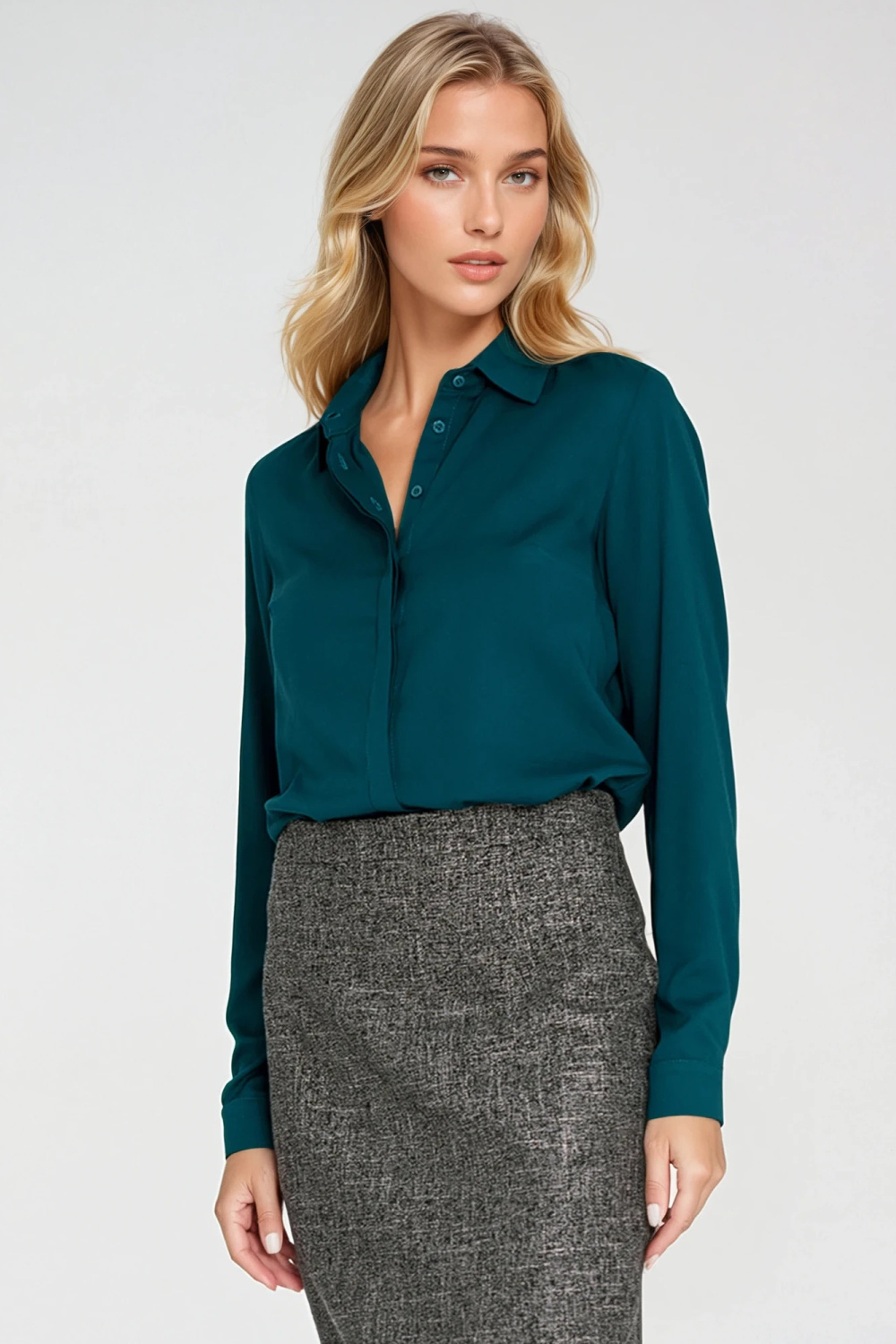 Bluzka z krytą plisą B205 Szmaragd - Nife