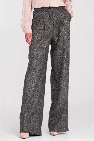 Spodnie z zakładkami wide leg SD116 Black Melange - Nife — zdjęcie 1