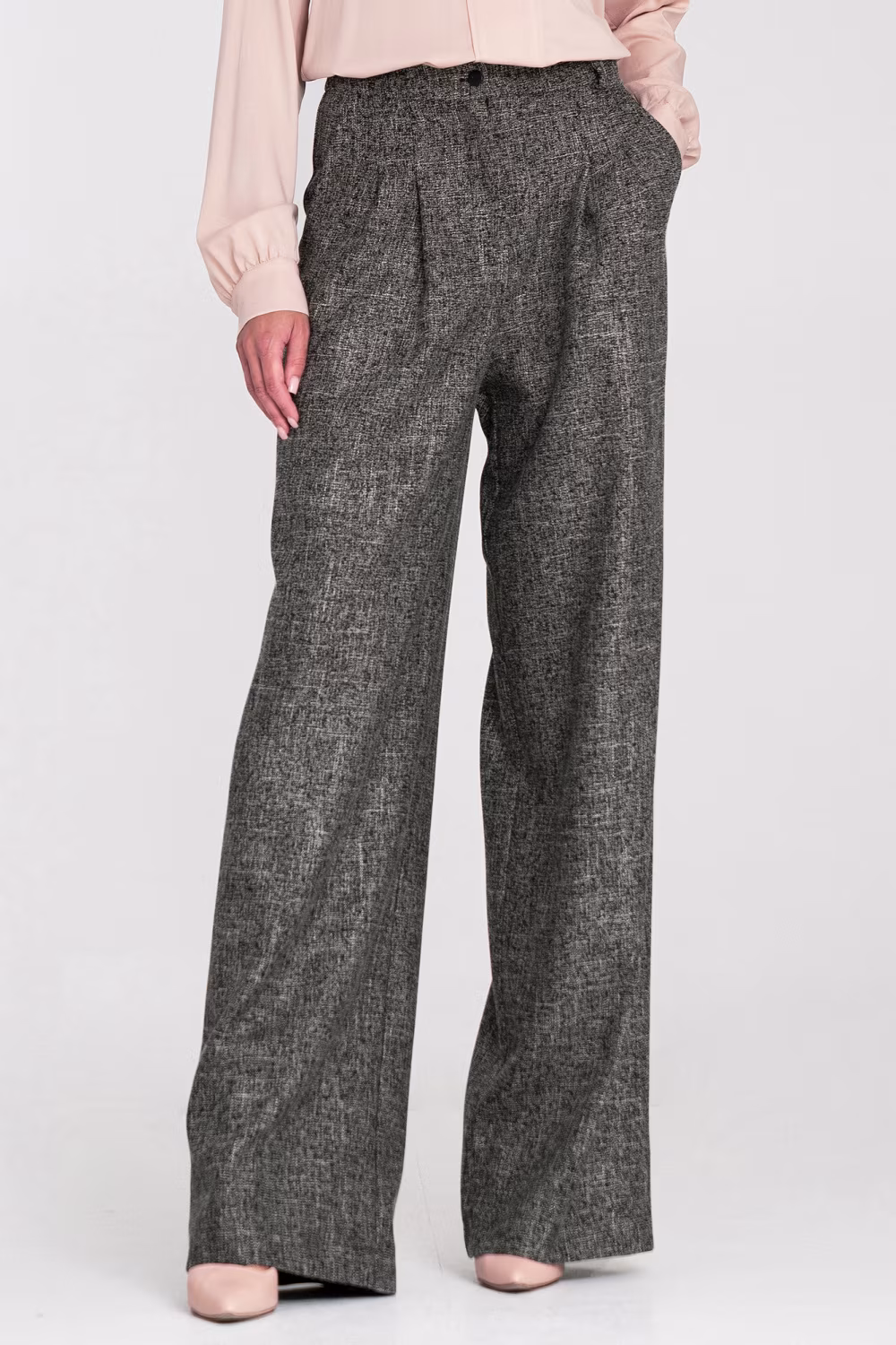 Spodnie z zakładkami wide leg SD116 Black Melange - Nife