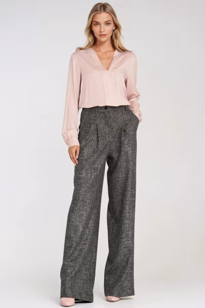 Spodnie z zakładkami wide leg SD116 Black Melange - Nife — zdjęcie 2