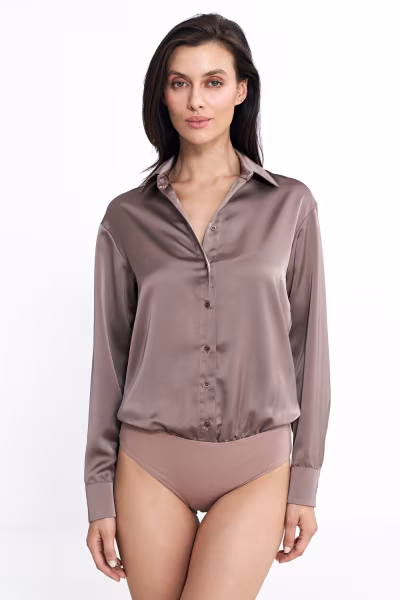 Satynowa koszula body K80 Mocca - Nife — zdjęcie 2