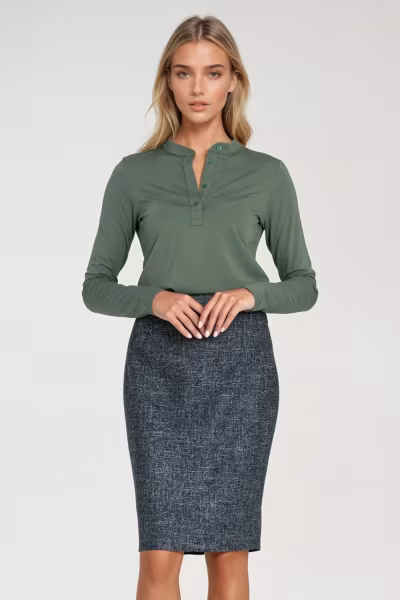 Bluzka polo ze stójką B195 Oliwka - Nife — zdjęcie 1