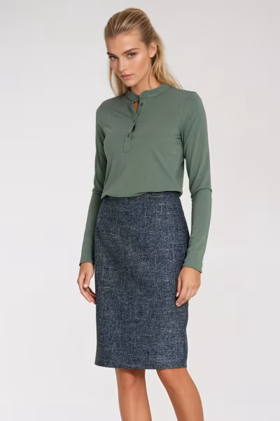 Bluzka polo ze stójką B195 Oliwka - Nife — zdjęcie 2